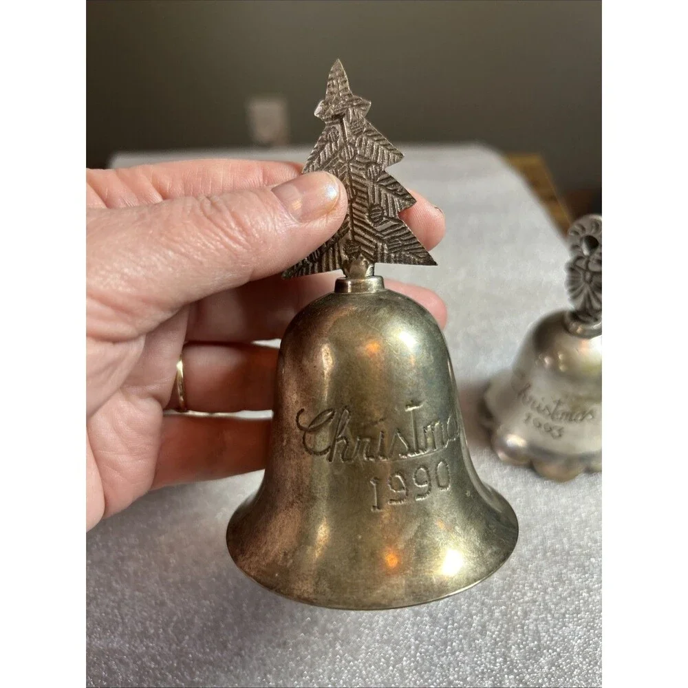 Vintage 90s Silverplated Christmas Bells Set 1990 1993 1995 Holiday